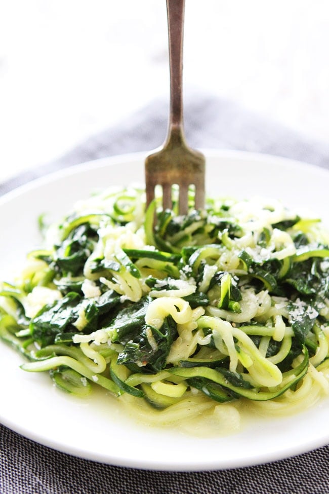 Zucchini Spaghetti Noodles with Spinach and Parmesan