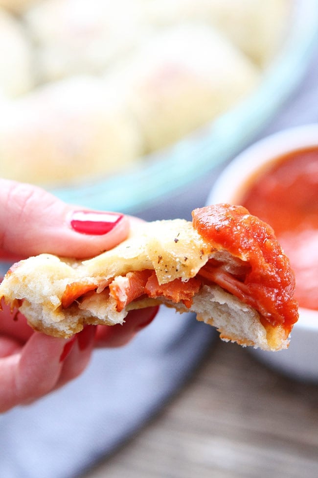 Homemade Pepperoni Rolls Dipped in Marinara