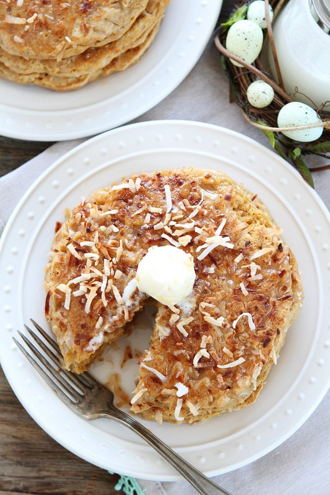 Coconut milk Pancakes served on white plate 