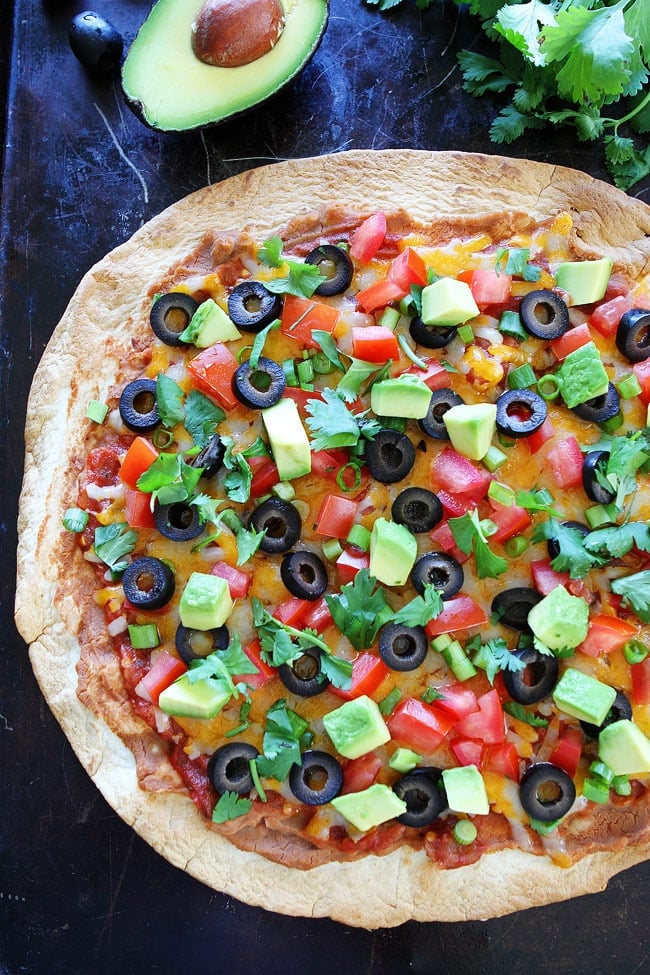 Mexican Pizza with a Tortilla Crust and Topped with Fresh Vegetables