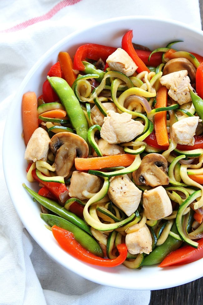 Easy Chicken Zucchini Noodle Stir Fry makes a great easy weeknight dinner. 