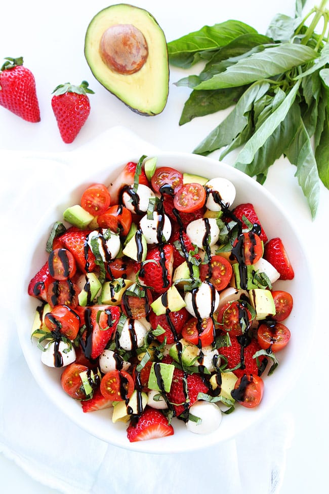 Fresh Caprese Salad Recipe including strawberries and avocado