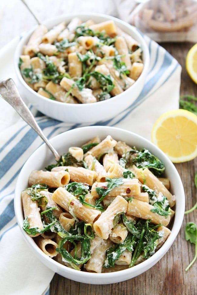 Lemon Arugula Pasta with Burrata Cheese