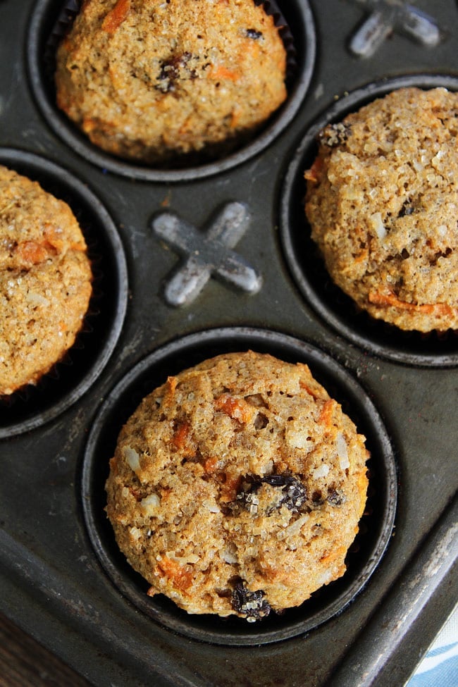 hot Morning Glory Muffins in baking tins