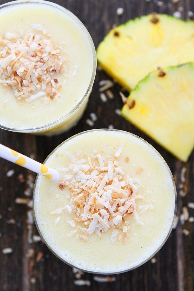 Pineapple Coconut Smoothie with toasted coconut