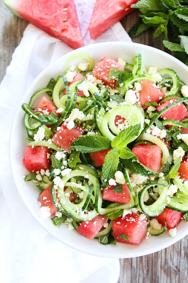 Cucumber Noodle, Watermelon, and Feta Salad Recipe