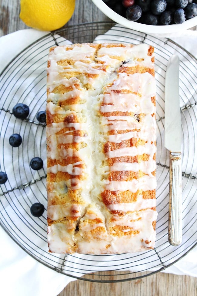 Lemon Blueberry Bread On Plate To Cut