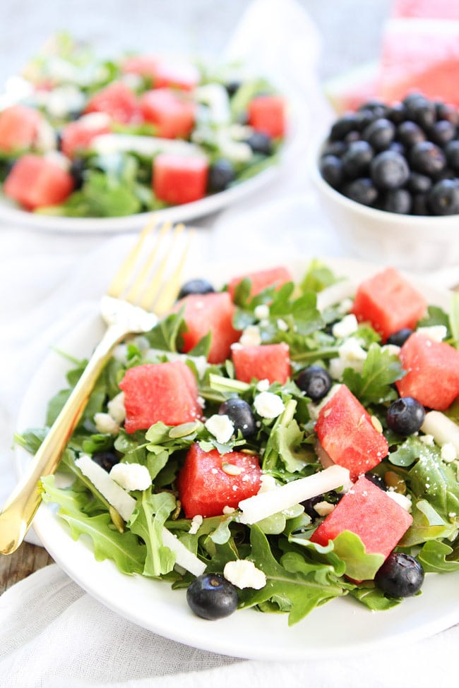 Watermelon, Blueberry, and Jicama Arugula Salad Recipe