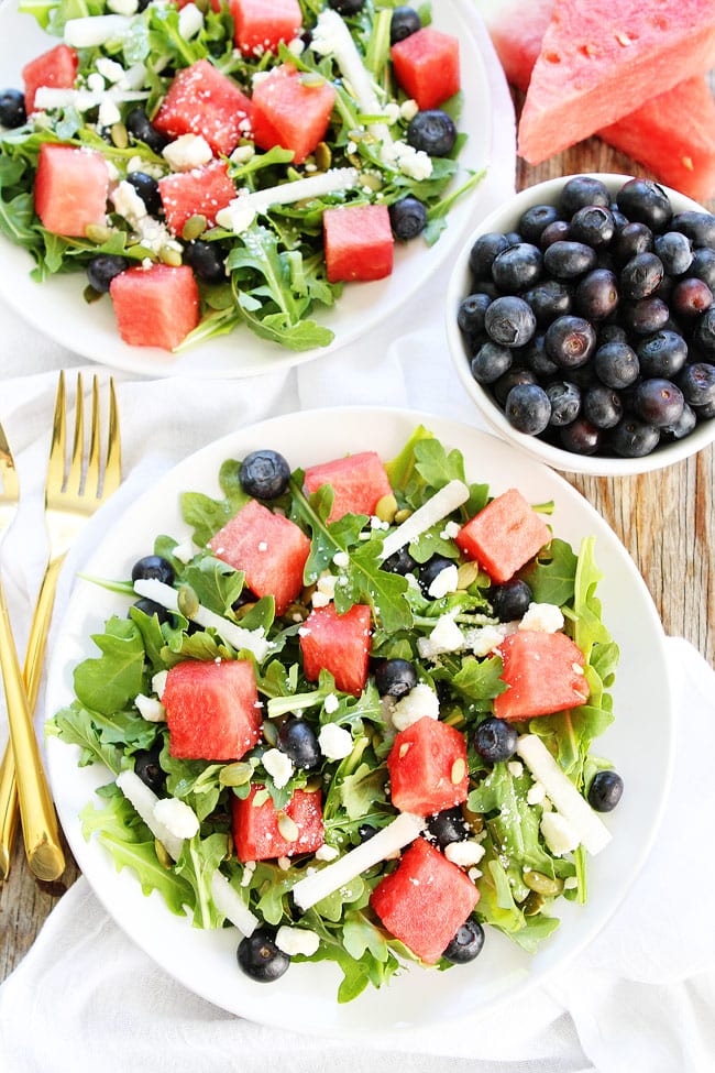 Watermelon, Blueberry, and Jicama Arugula Salad Recipe