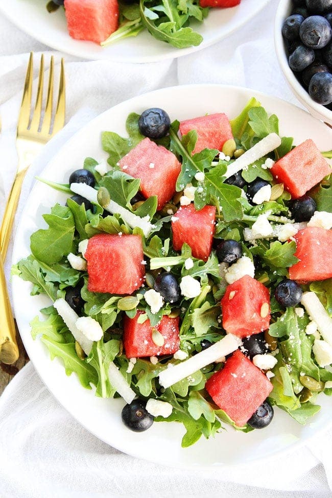 Watermelon, Blueberry, and Jicama Arugula Salad Recipe