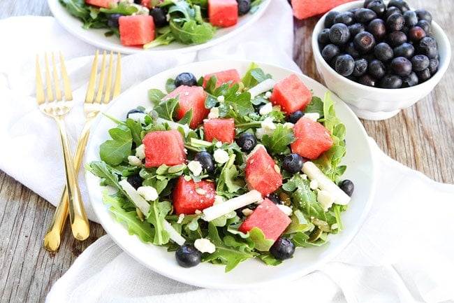 Watermelon, Blueberry, and Jicama Arugula Salad Recipe