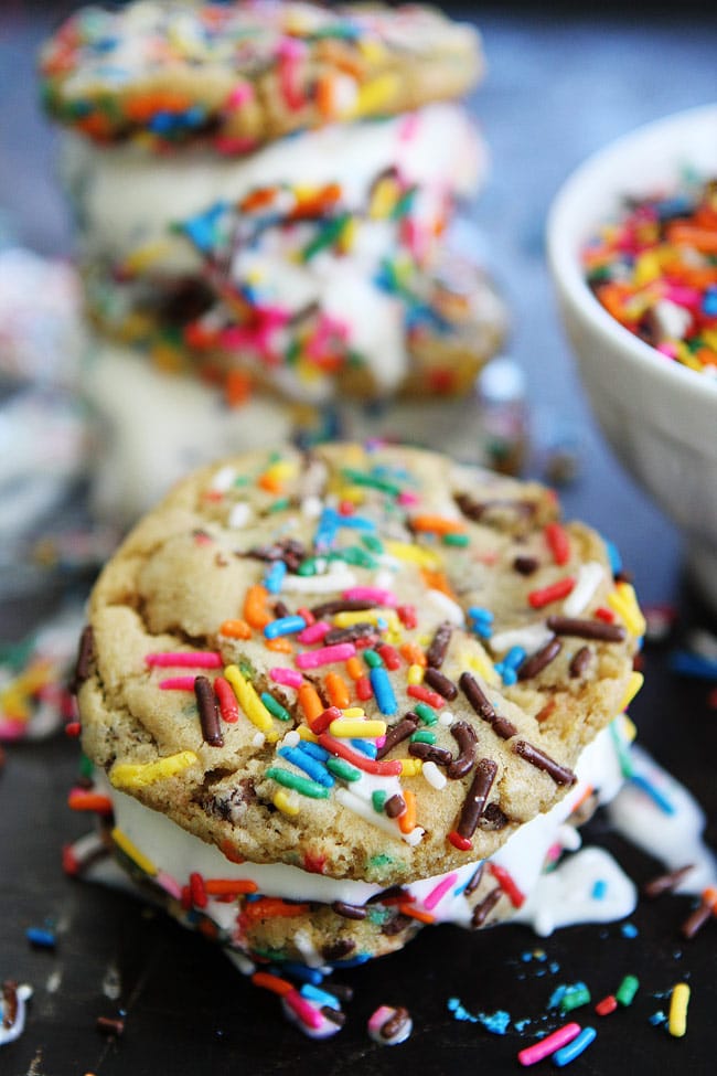 Sprinkle Chocolate Chip Cookie Ice Cream Sandwiches Recipe