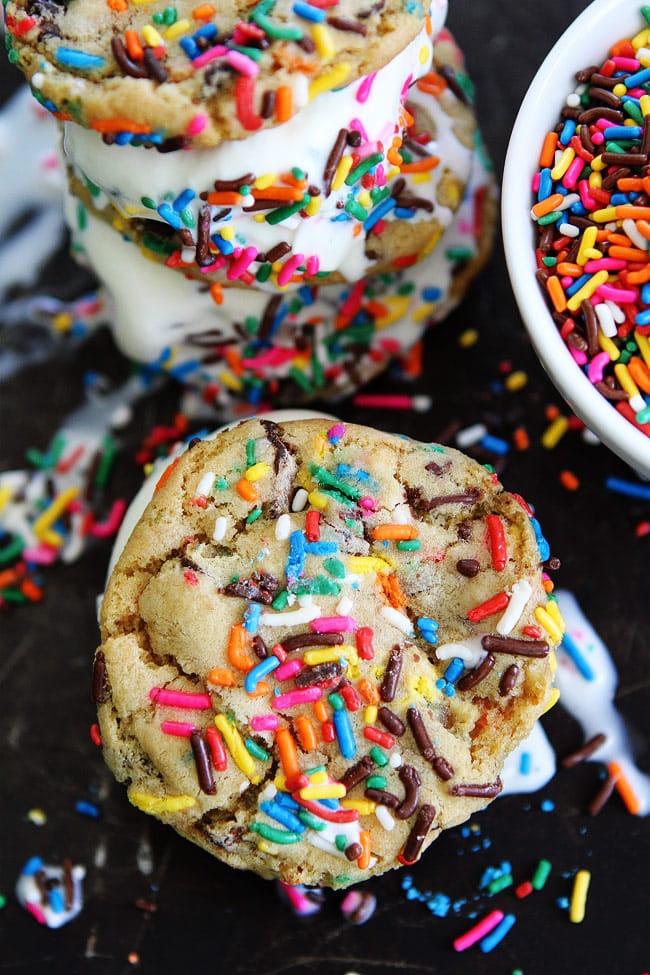 Sprinkle Chocolate Chip Cookie Ice Cream Sandwiches Recipe