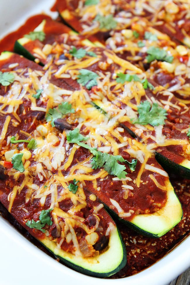 Black Bean and Quinoa Enchilada Zucchini Boats