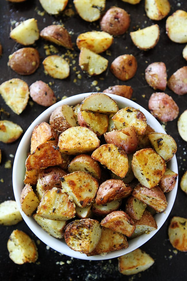 3-Ingredient Roasted Parmesan Pesto Potatoes You only need 3 ingredients to make these easy potatoes. They are great for busy weeknight dinners or holiday meals