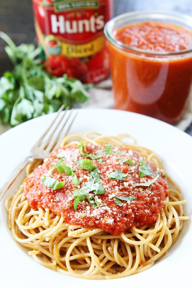 Slow Cooker Marinara Sauce that is made in the crockpot and SO good. It is a family favorite and freezer friendly