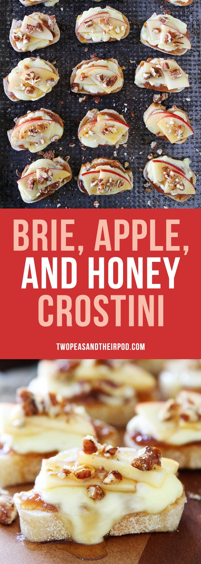 Brie Apple and Honey Crostini is a quick and easy holiday appetizer! #holidays #brie #apple #appetizer