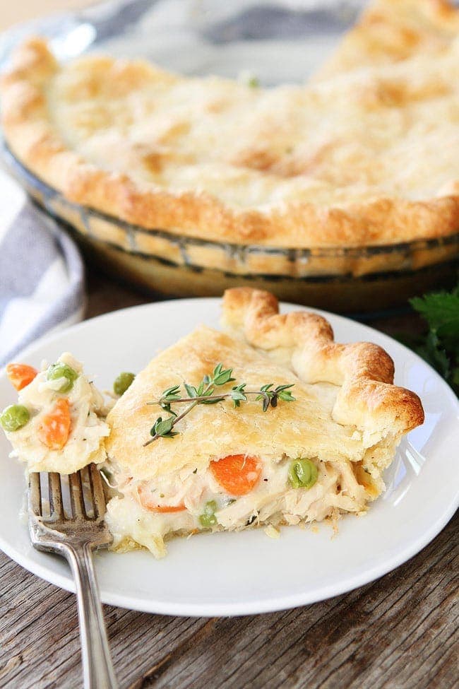 Chicken Pot Pie slice served on dish