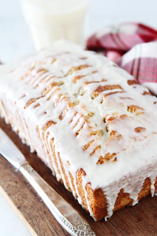 eggnog bread with glaze. 