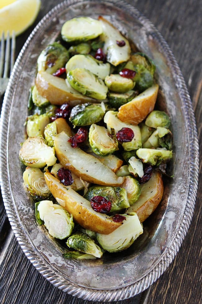 Roasted Pear and Cranberry Brussels Sprouts Recipe