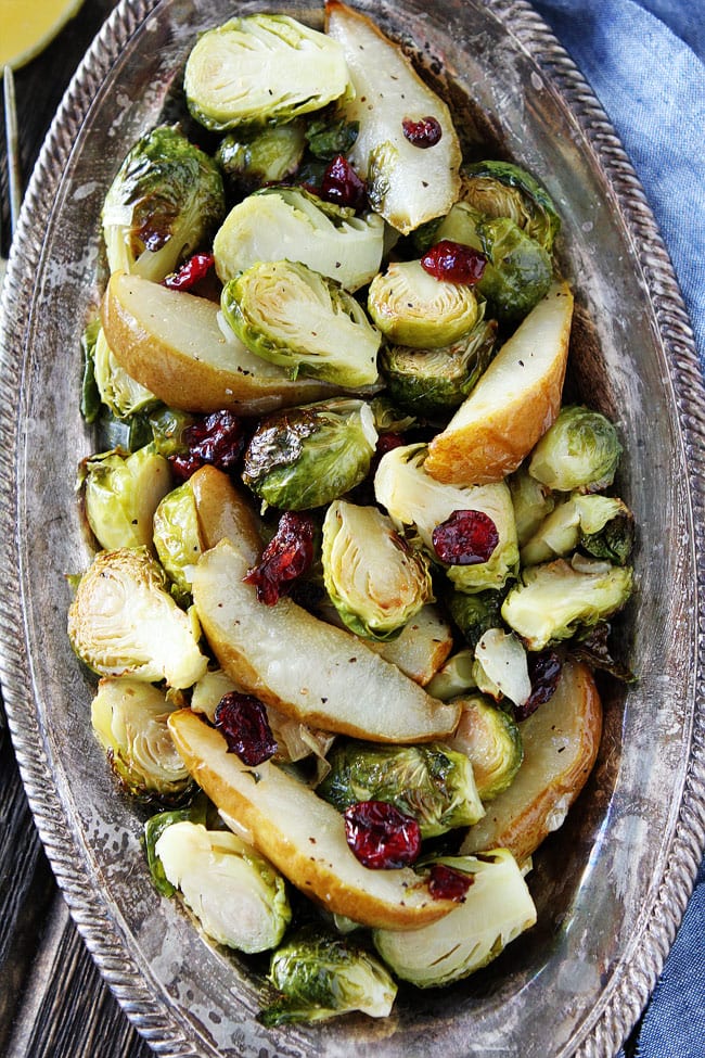 Roasted Pear and Cranberry Brussels Sprouts Recipe 