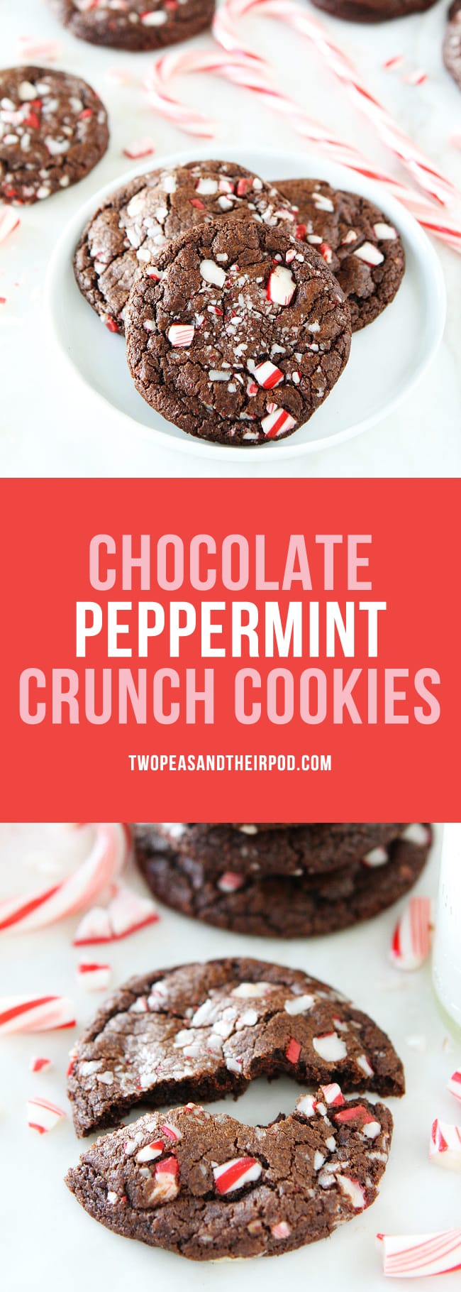 Chocolate Peppermint Crunch Cookies-chocolate cookies with candy cane pieces are the perfect Christmas cookies! #Christmas #cookies #Christmascookies #holidays