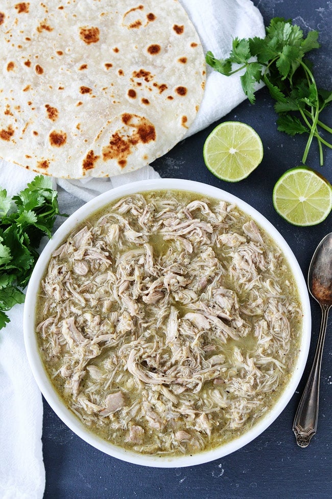 chile verde in big bowl made with just 4 ingredients