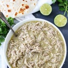 chile verde made in 25 minutes served with lime and tortilla