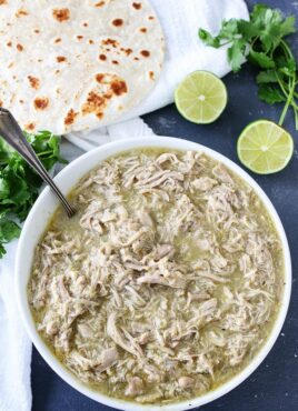 chile verde made in 25 minutes served with lime and tortilla