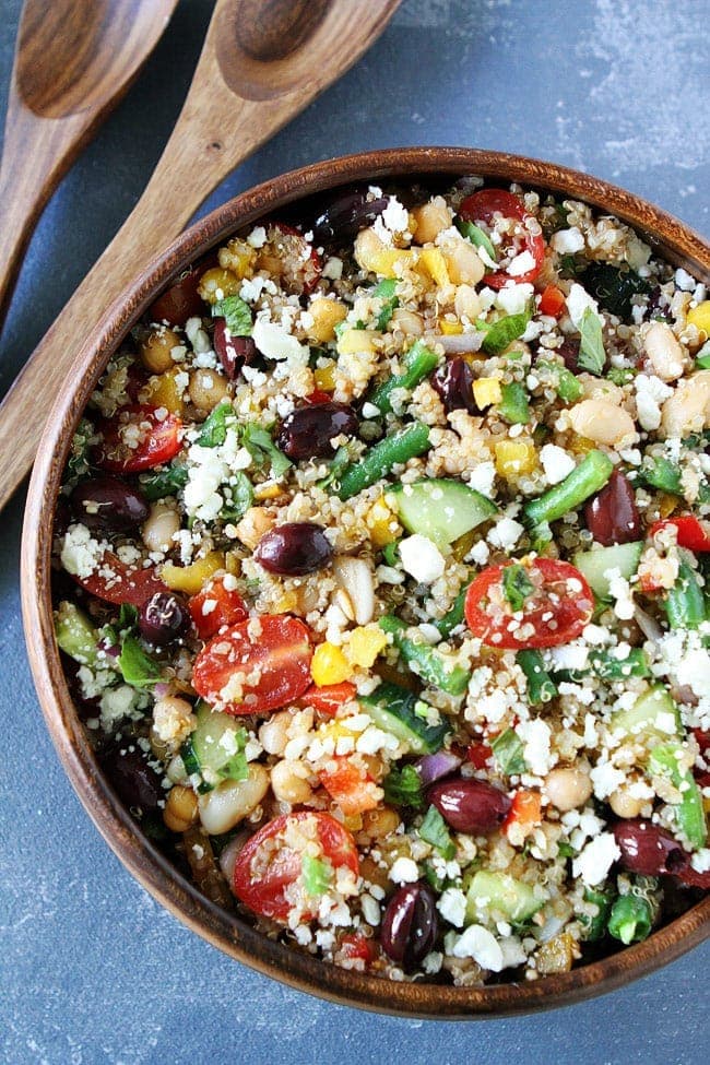 Mediterranean Salad with Quinoa in Serving Bowl