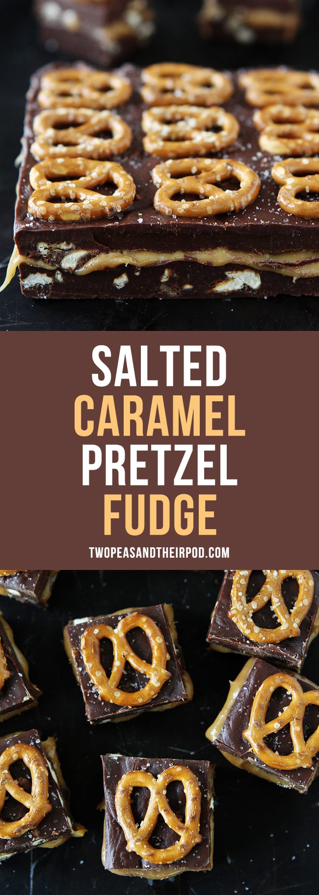 Salted Caramel Pretzel Fudge-this easy microwave fudge is the perfect treat for the holidays! #holidays #Christmas #fudge #candy 