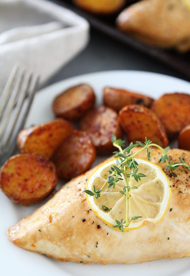 Sheet Pan Lemon Thyme Chicken with Smoked Paprika Potatoes Recipe