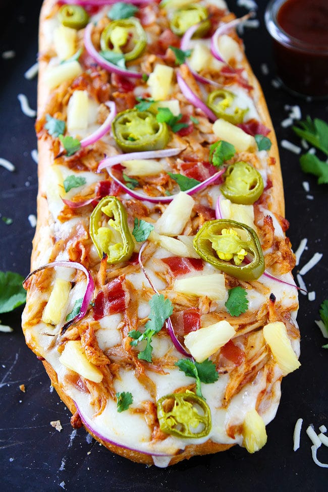 Easy BBQ Chicken French Bread Pizza is perfect for easy dinners, parties, or game day!