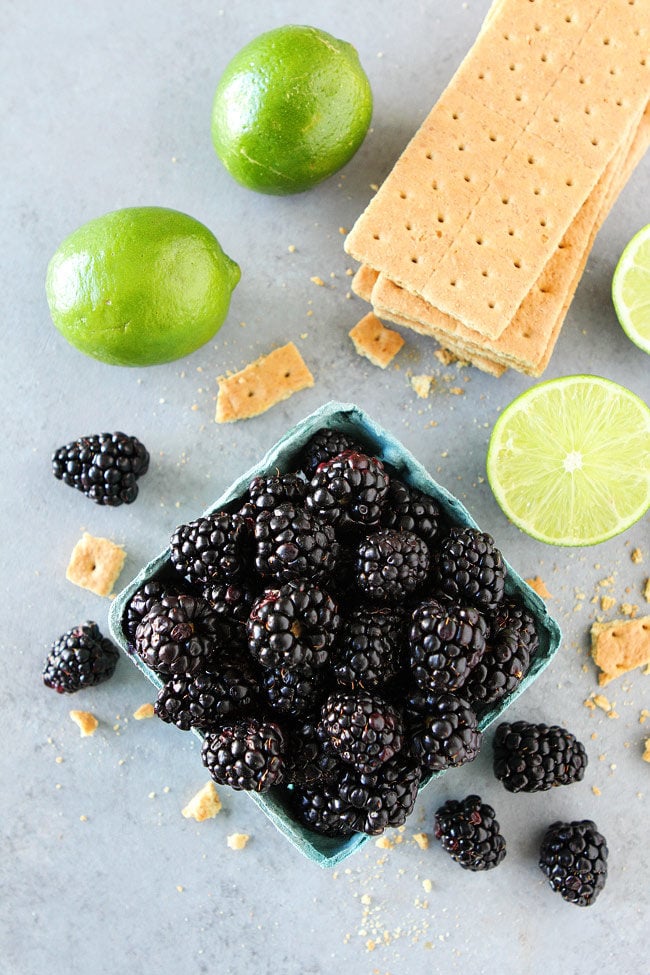 Blackberry Lime Bars have a creamy, lime filling, fresh blackberries, and an easy graham cracker crust. A family favorite dessert!