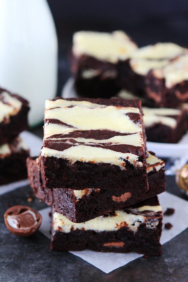 Cheesecake Truffle Brownies stack