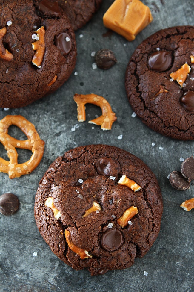 Chocolate Salted Caramel Pretzel Cookies Recipe
