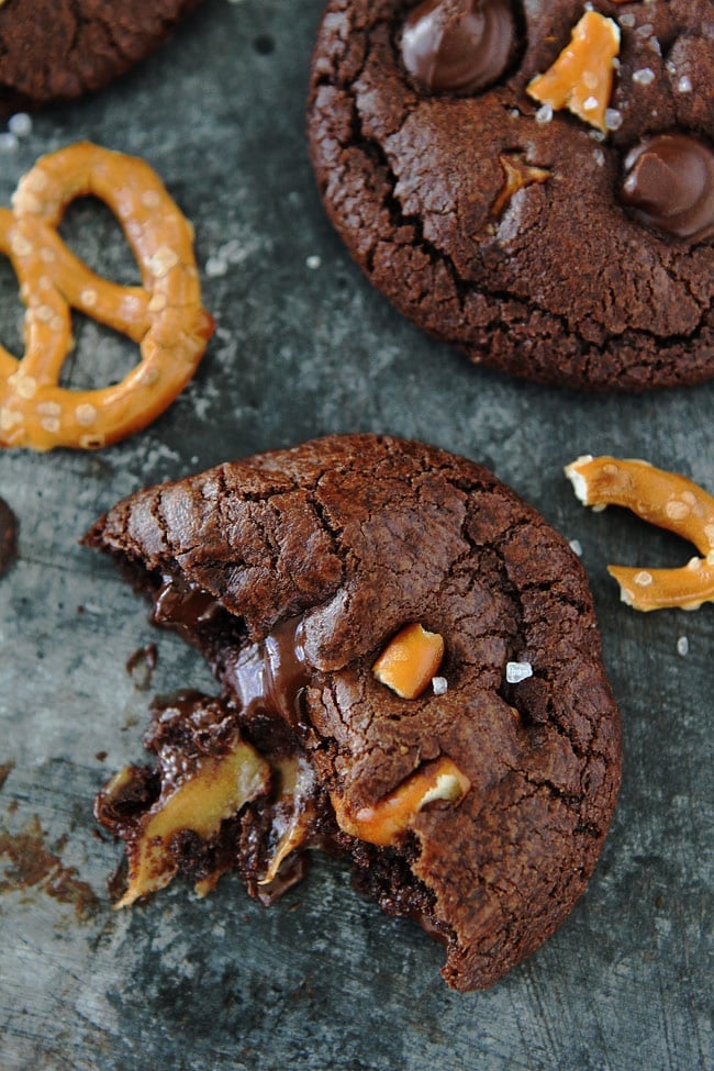 Chocolate Salted Caramel Pretzel Cookies Recipe