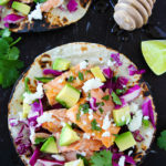 Honey and lime glazed salmon fish tacos