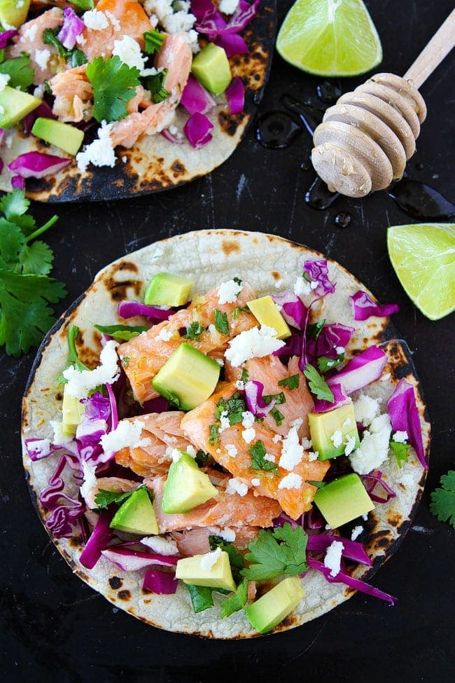 Honey Lime Salmon Tacos make a great easy weeknight dinner