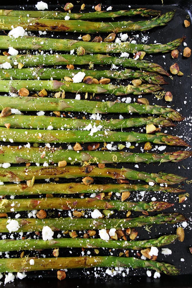 Roasted Asparagus with Lemon, Feta, and Pistachios