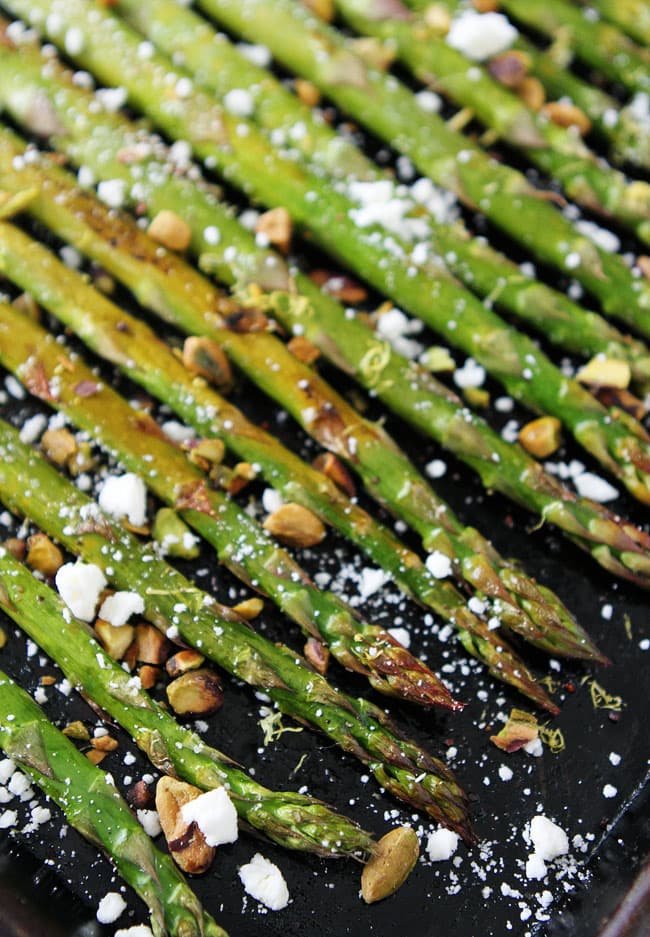 Roasted Asparagus with Lemon, Feta, and Pistachios Recipe