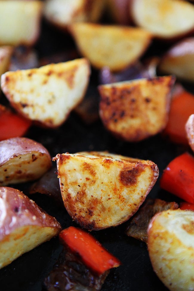 Closeup of perfectly Roasted Breakfast Potatoes