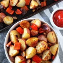 Baked breakfast potatoes in serving dish