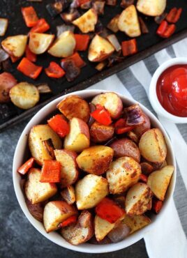 Baked breakfast potatoes in serving dish