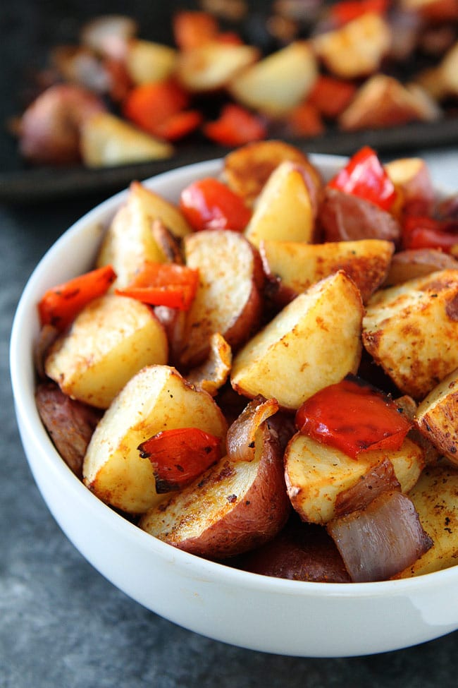 Baked Breakfast Potatoes with onion and peppers