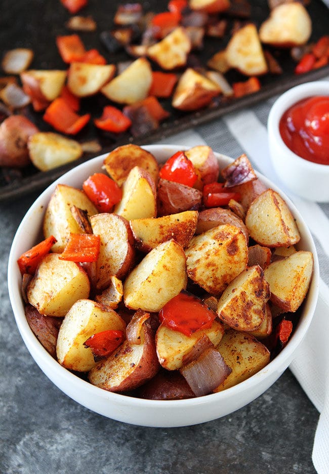 roasted breakfast potatoes in bowl. 