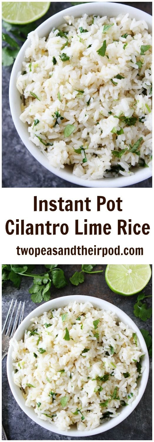 Make perfect cilantro lime rice every time with the Instant Pot. This rice is a great side dish to any Mexican meal. #easyrecipe #mexicanfood #sidedishVisit twopeasandtheirpod.com for more simple, fresh, and family friendly meals.