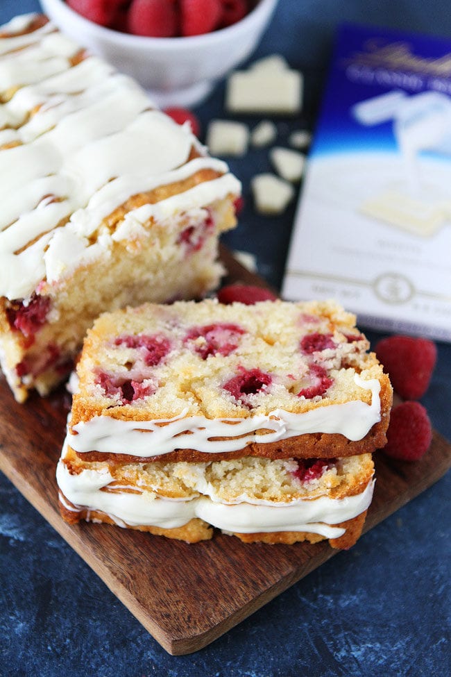 Raspberry White Chocolate Loaf Cake is a great summer dessert! 