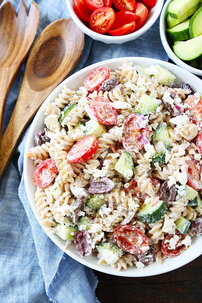 Greek Pasta Salad made with Greek Yogurt