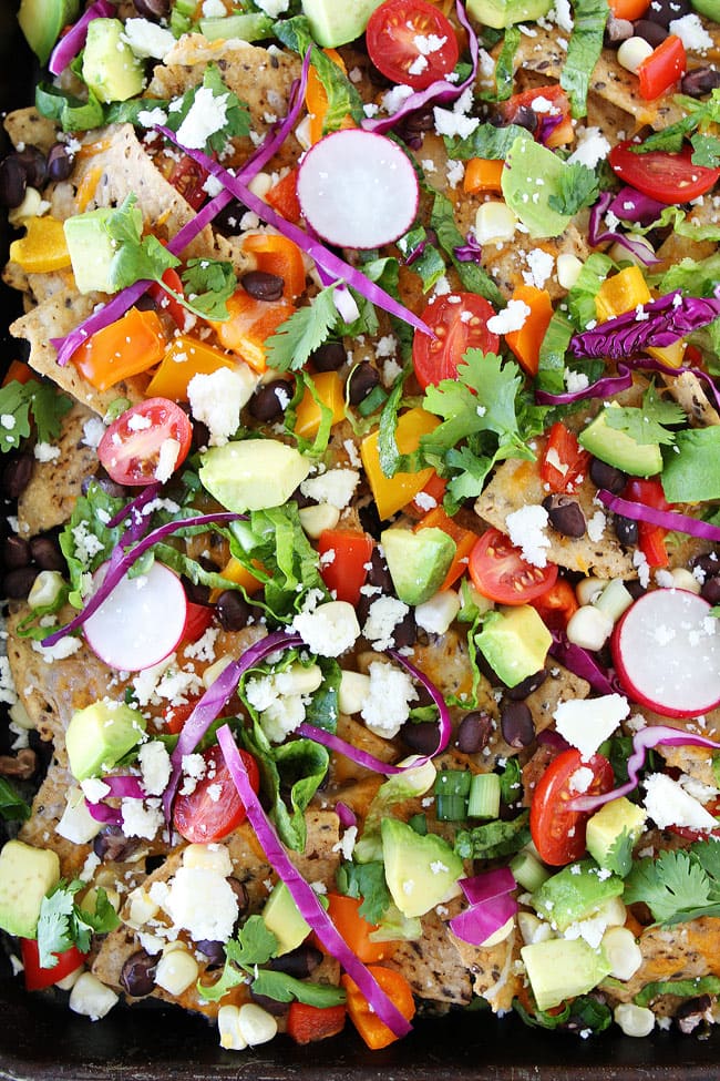 Veggie Sheet Pan Nachos on sheet pan